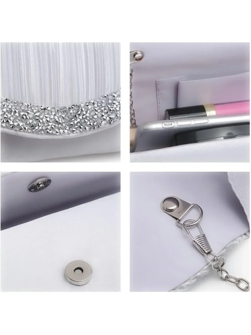 Women's Silver Rhinestone Evening Clutch Purse Formal Hand Bag Prom Party Bag